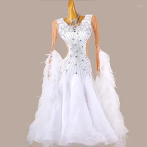 Stage Wear Ballroom Dance Dress Women Competition Waltz Modern Match Ostrich Hair Skirt